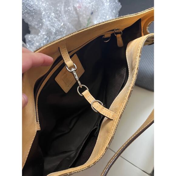 Coach 2156 Tan Signature Fabric Leather Bag Hobo Bucket Style Womens Purse - Picture 3 of 10